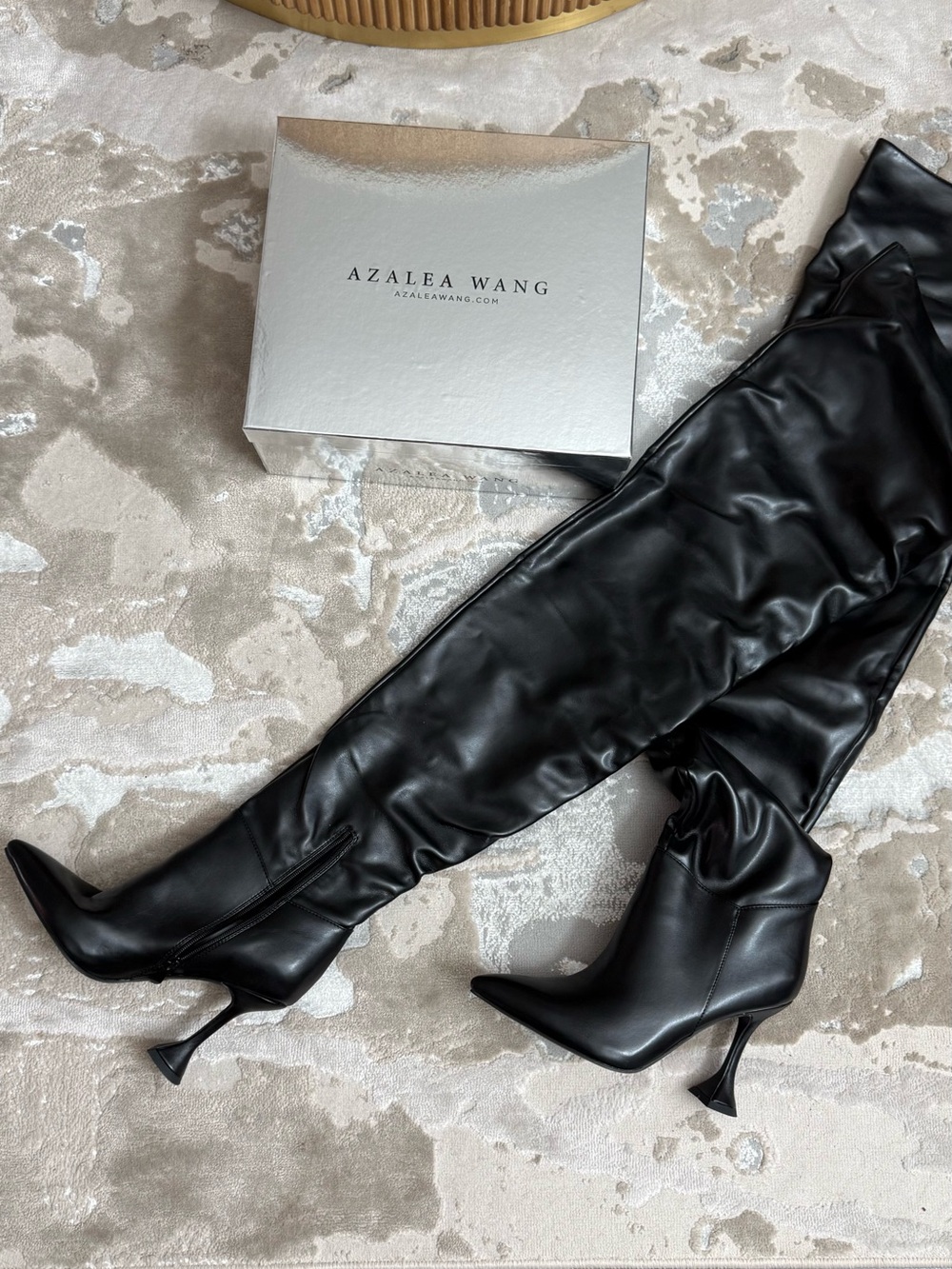 Azalea Wang Black Over-the-Knee Pointed Stiletto Boots